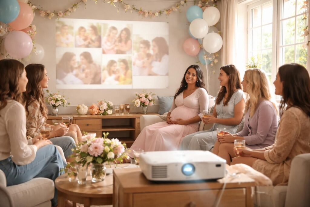 découvrez un diaporama émouvant pour la baby shower avec un vidéoprojecteur acer, rendant ce moment inoubliable et convivial.