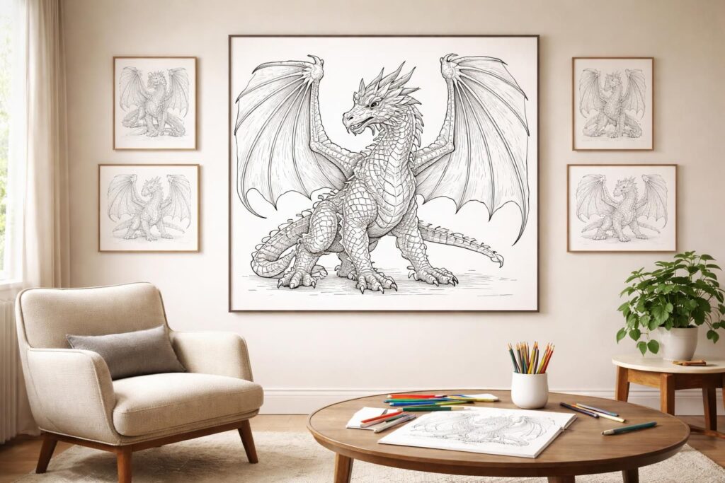 téléchargez et imprimez des coloriages de dragons pour transformer votre salon en une véritable galerie d'art colorée et magique.
