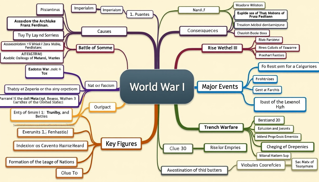 découvrez une carte mentale claire et complète sur la première guerre mondiale pour organiser et enrichir facilement votre exposé. idéal pour mieux comprendre les causes, les événements clés et les conséquences du conflit.