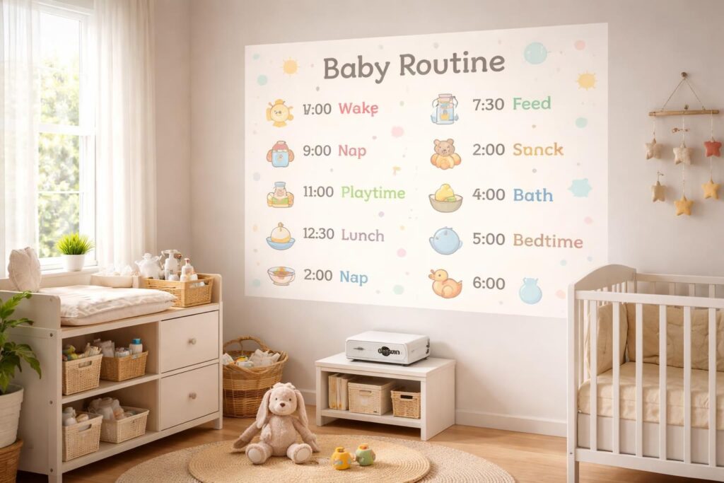 découvrez comment organiser la routine quotidienne de votre bébé grâce à un planning de puériculture affiché facilement avec un vidéoprojecteur epson pour un suivi simple et efficace.