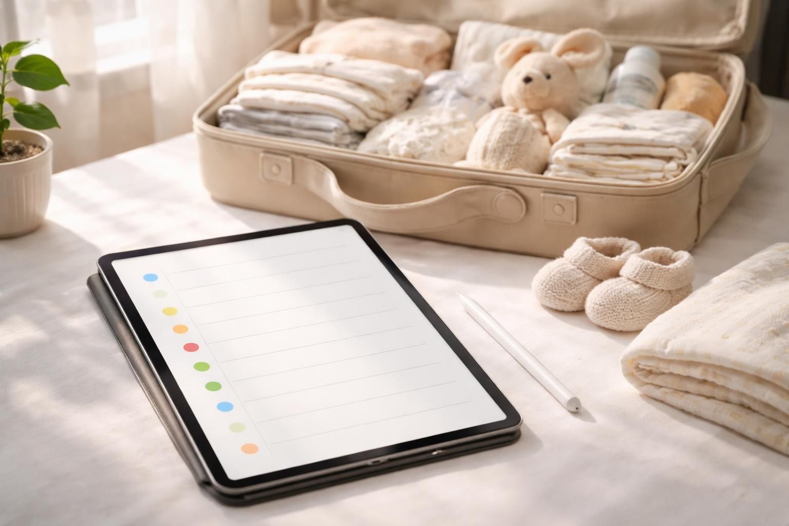 découvrez notre check-list sans stress pour préparer la valise maternité de votre bébé, spécialement conçue pour une consultation facile sur tablette tactile.