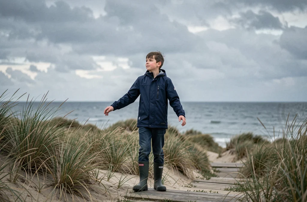 Adolescent debout sur les dunes de La Panne admirant la mer du Nord lors d'une excursion en week-end
