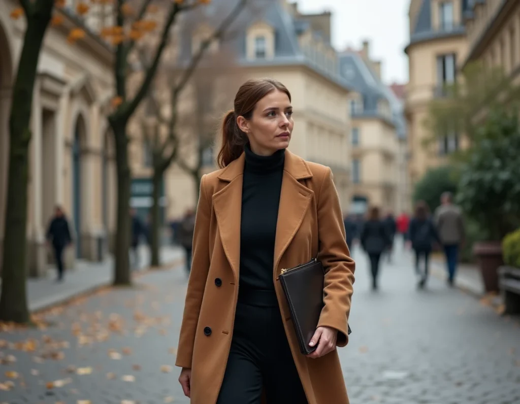 Juliette Plumecocq-Mech marchant dans une cour parisienne, portrait éditorial de sa vie professionnelle et familiale